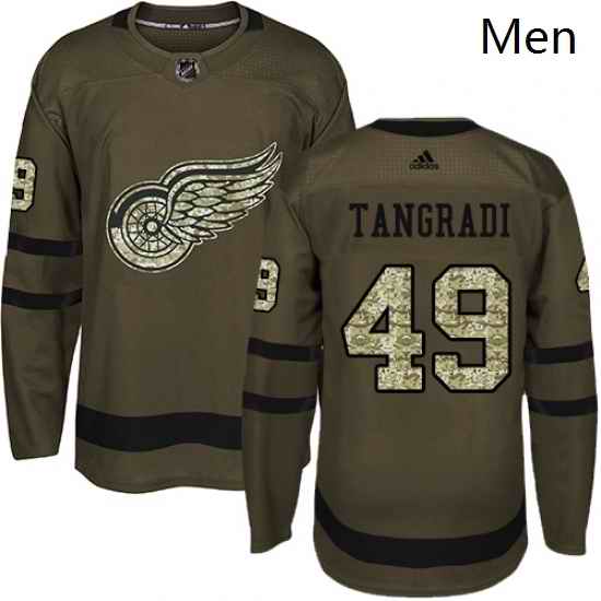 Mens Adidas Detroit Red Wings 49 Eric Tangradi Authentic Green Salute to Service NHL Jersey